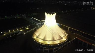 广西南宁国际会展中心夜景灯光航拍